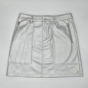 Marc New York Jeans Women’s Skirt Silver Metallic Faux Leather - NWT